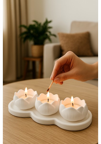 Beyaz 7’li Lotus Tealight Mumluk Seti – Dekoratif Beton Tasarım fiyatları