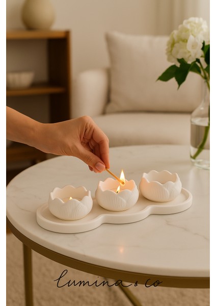 Beyaz 7’li Lotus Tealight Mumluk Seti – Dekoratif Beton Tasarım modelleri