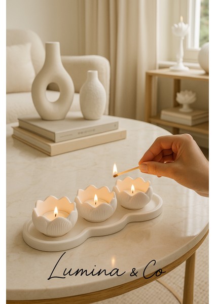 Beyaz 7’li Lotus Tealight Mumluk Seti – Dekoratif Beton Tasarım fırsatları