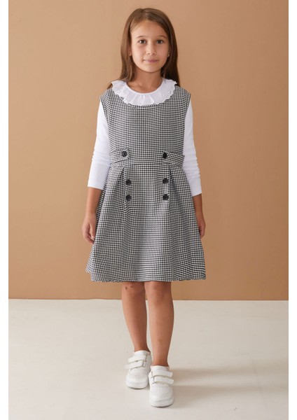 Siyah Uzun Kollu Badili Düğme Detaylı Kazayağı Kız Çocuk Elbise 18593 fiyatları