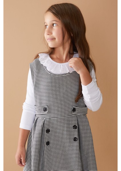 Siyah Uzun Kollu Badili Düğme Detaylı Kazayağı Kız Çocuk Elbise 18593 fırsatları