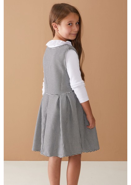 Siyah Uzun Kollu Badili Düğme Detaylı Kazayağı Kız Çocuk Elbise 18593 indirimleri