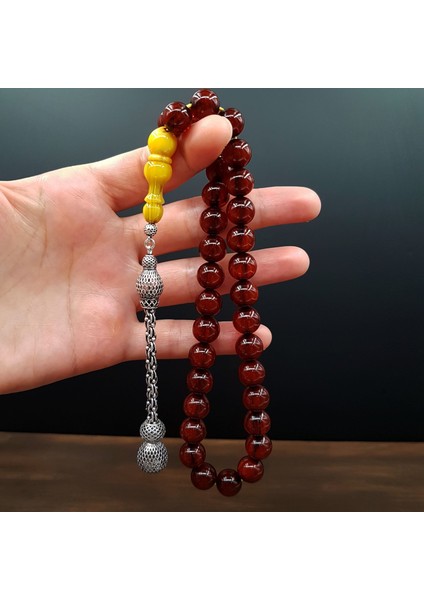 Gümüş Püskül Imame Traşlı Sıkma Kehribar Tesbih