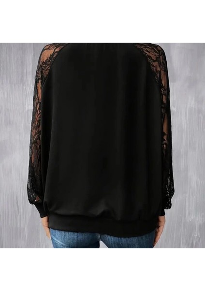 Mdb Kadın Uzun Dantel Kollu Bisiklet Yaka Viskon Bluz modelleri