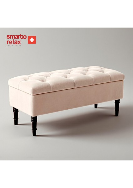 Saanen Kapitone Puf - Swiss Style Babyface Polyester Sandıklı Ahşap Ayaklı 110x40x45 cm(Bej) fiyatları