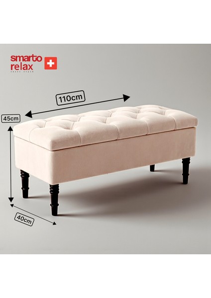 Saanen Kapitone Puf - Swiss Style Babyface Polyester Sandıklı Ahşap Ayaklı 110x40x45 cm(Bej) modelleri