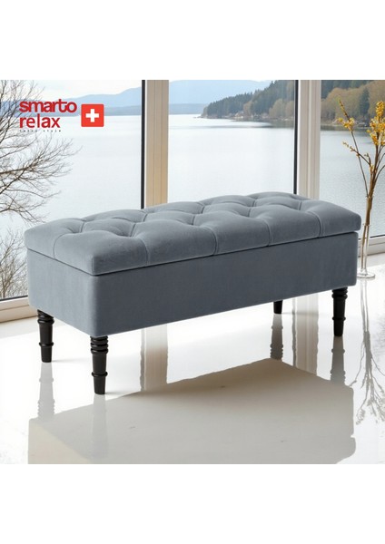 Puf Sannen Sandıklı Ayaklı Kapitoneli Dekoratif 100x40x45 cm(Gri)