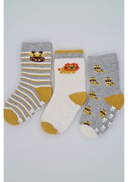 3 Çift Havlu Pamuklu Kaydırmaz Taban Kışlık Unısex Çocuk ve Bebek Soket Çorap