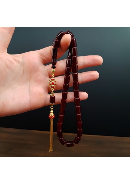 Gümüş Püskül Horoz Imame Sıkma Kehribar Tesbih