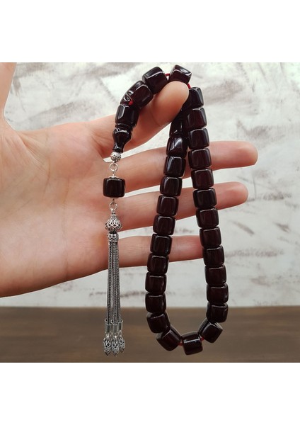 Gümüş Püskül Koyu Kahve Teker Sıkma Kehribar