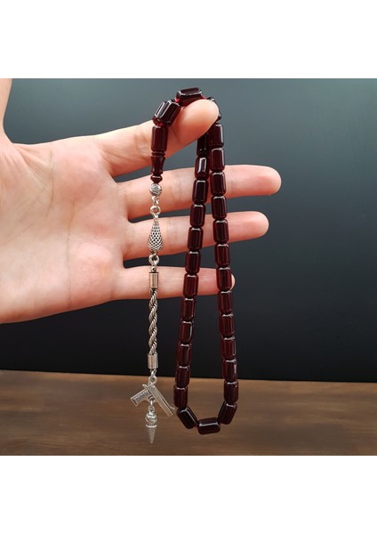 Koyu Bordo Kapsül Kesim Sıkma Kehribar Tesbih