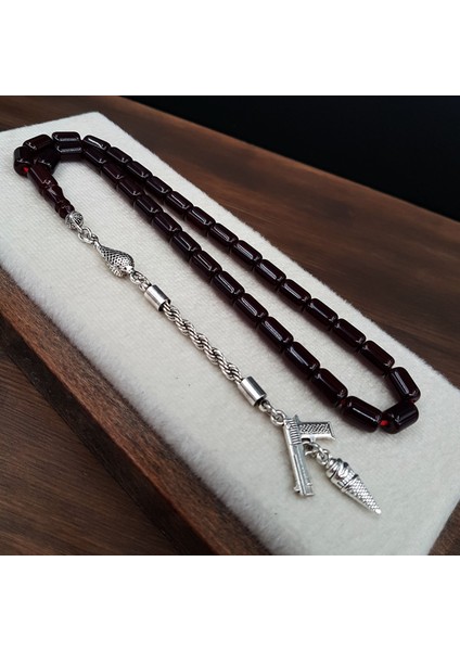 Koyu Bordo Kapsül Kesim Sıkma Kehribar Tesbih fiyatları