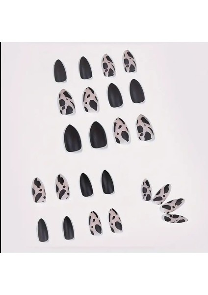 24 Adet Mat Siyah Retro Damla Şekil Leopar Desen Takma Tırnak fırsatları