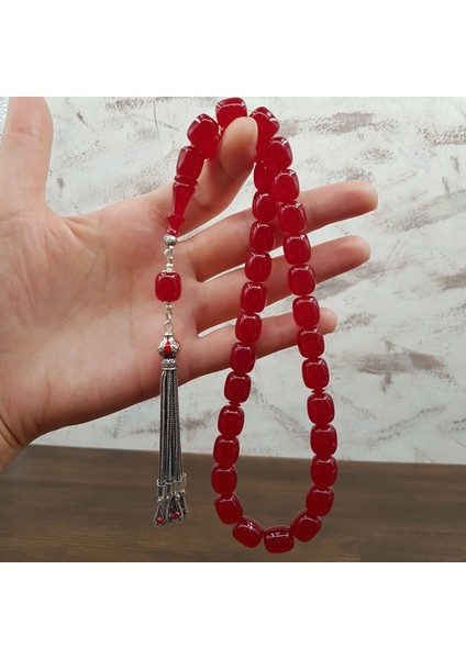 Gümüş Püskül Vişne Blok Zar Kehribar Tesbih fiyatları