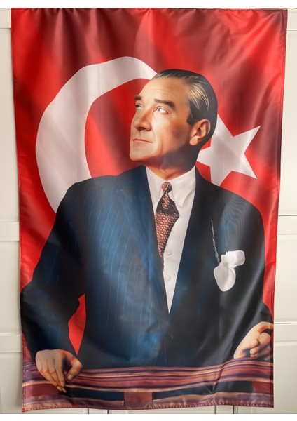 Atatürk Baskılı Türk Bayrağı 70X105 cm – Raşel Kumaş, Çift Dikiş, Canlı Renkler