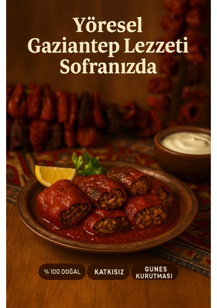 Gaziantep Kuru Dolmalık 250 Adet Patlıcan–tatlı Biber–acı Biber–kabak-Acur %100 Doğal Güneş Kurusu fiyatları