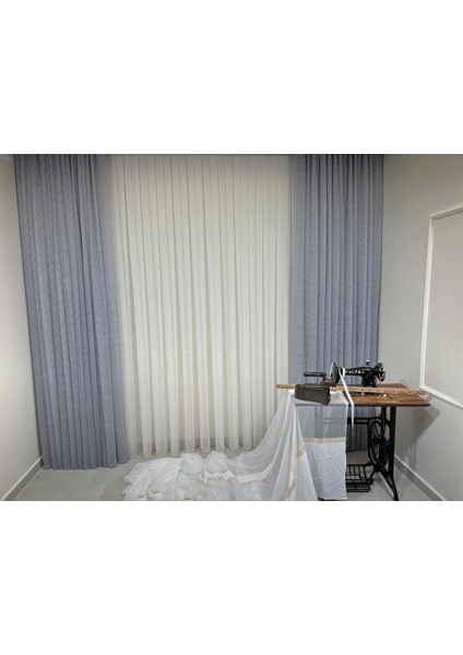 Nivemeshome Mızraklı FIR0914 AR03102 V-105 Gri 1/2,5 Sık Pileli Tül Perde Apm