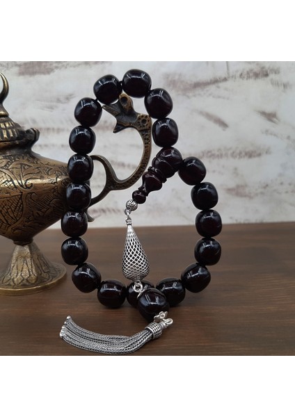 Gümüş Püskül Koyu Bordo Maskot Sıkma Kehribar Tesbih fiyatları