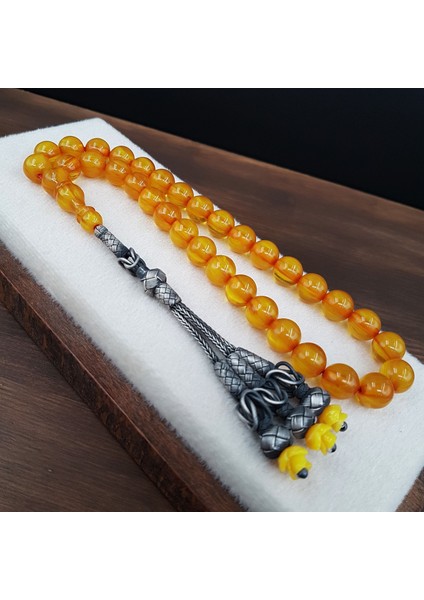 Sarı Gümüş Kazaz Tasarım Sıkma Kehribar Tesbih fiyatları