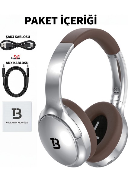 Kablosuz Kulaküstü Gümüş kahverengi Bluetooth Kulaklık Stereo-Mikrofon-Aux HK-033