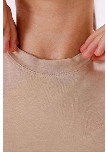 Kadın Ekru Uzun Kol Body - Bisiklet Yaka fırsatları