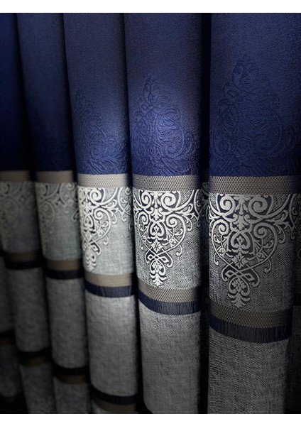 Nivemeshome FT672069 V-530 Funda Lacivert 1/3 Sık Pileli Fon Perde Apm