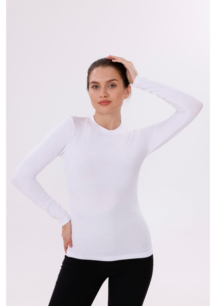 Kadın Beyaz Uzun Kol Body - Bisiklet Yaka fırsatları