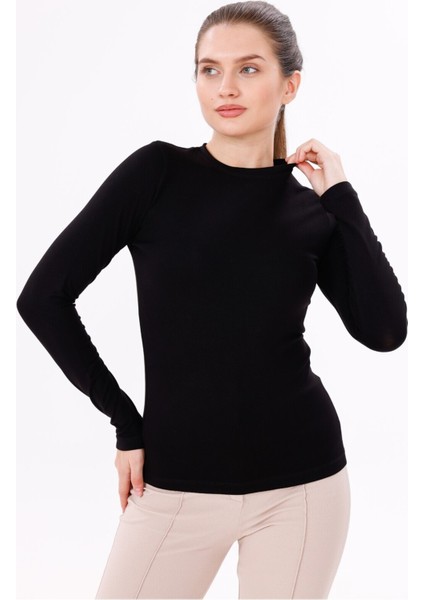 Kadın Siyah Uzun Kol Body - Bisiklet Yaka