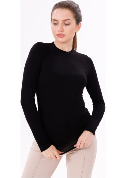 Kadın Siyah Uzun Kol Body - Bisiklet Yaka modelleri