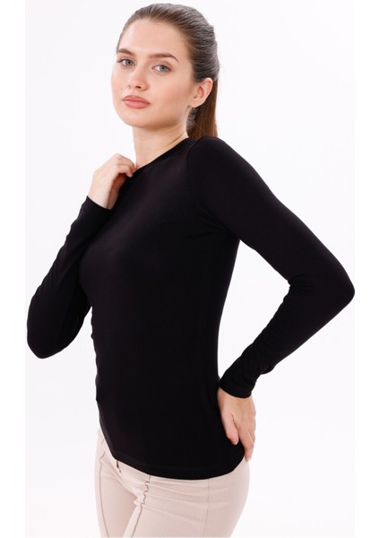 Kadın Siyah Uzun Kol Body - Bisiklet Yaka fırsatları