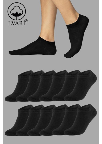 12 Çift Pamuklu Erkek Kısa Patik Çorap Siyah