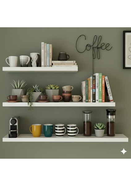 3'lü Duvar Rafı Uçan Raf 60X14 - 45X14 -30X14
