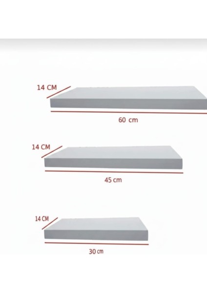 3'lü Duvar Rafı Uçan Raf 60X14 - 45X14 -30X14 modelleri