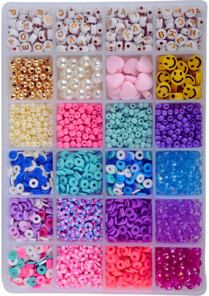24 Gözlü Boncuk Seti Harf Boncuklu Kendin Yap Hobi Çocuklar Için Takı Yapma Seti Kum Boncuk