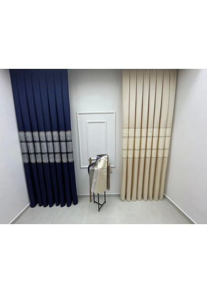 Nivemeshome FT672069 V-530 Funda Lacivert 1/3 Sık Pileli Fon Perde Apm