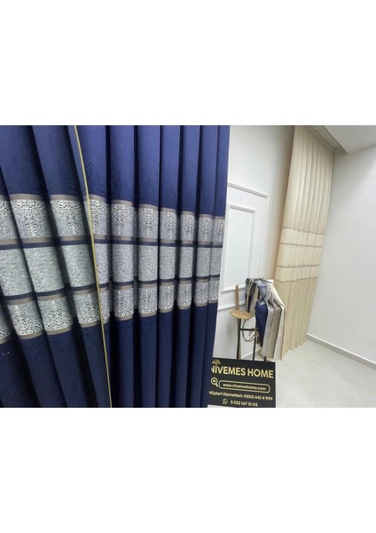 Nivemeshome FT672069 V-530 Funda Lacivert 1/3 Sık Pileli Fon Perde Apm indirimleri
