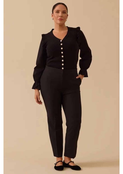 Kadın Ivy Beli Lastikli Bilek Boy Pantolon - Siyah modelleri