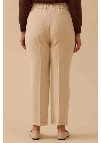 Kadın Büyük Beden Elastik Bel Bilek Boy Pantolon - Bej fiyatları
