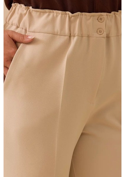 Kadın Büyük Beden Elastik Bel Bilek Boy Pantolon - Bej fırsatları