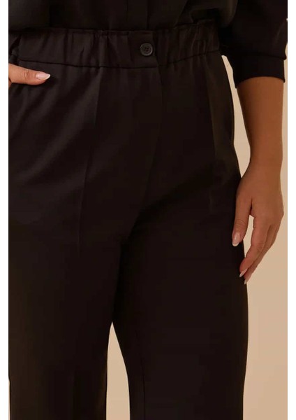 Kadın Büyük Beden Tek Düğmeli Düz Paça Pantolon - Siyah fırsatları