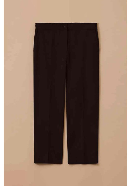 Kadın Büyük Beden Tek Düğmeli Düz Paça Pantolon - Siyah