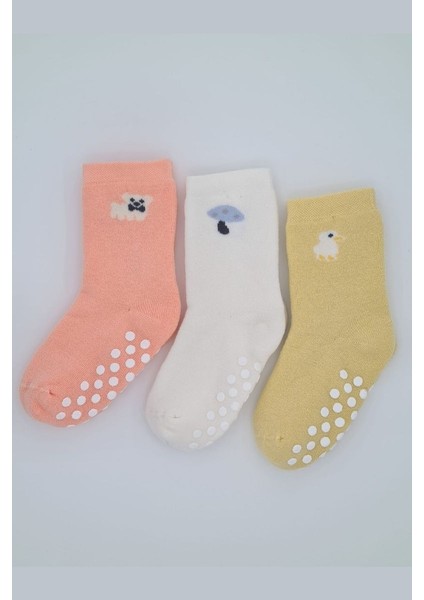 3 Çift Kız Bebek-Çocuk Kaydırmaz Tabanlı Havlu Soket Çorap
