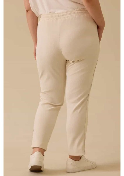 Kadın Büyük Beden Fitilli Bilek Boy Pantolon - Bej fiyatları