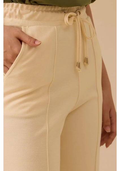 Kadın Bağcıklı Bol Paça Pantolon - Krem modelleri