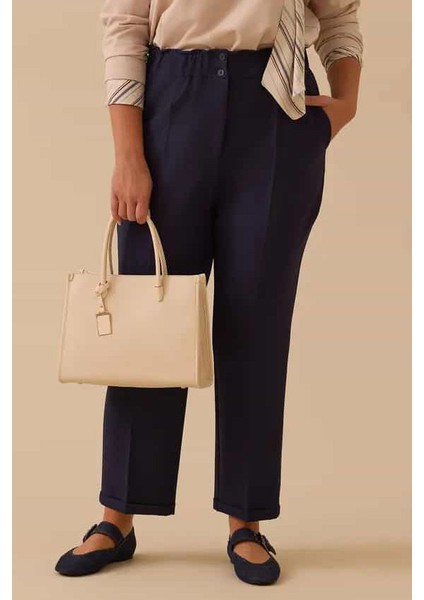 Gala-Xi Büyük Beden Elastik Bel Bilek Boy Pantolon Lacivert