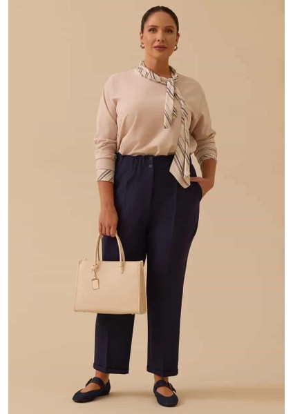 Gala-Xi Büyük Beden Elastik Bel Bilek Boy Pantolon Lacivert modelleri