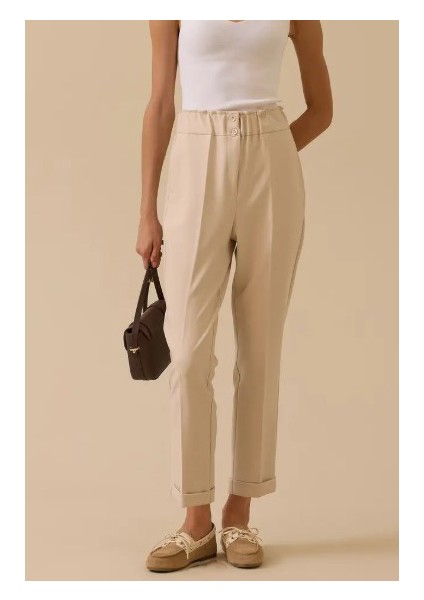 Kadın Lena Havuç Kesim Pantolon - Bej