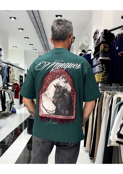 Manques Nakışlı At Figürlü Oversize Erkek T-Shirt