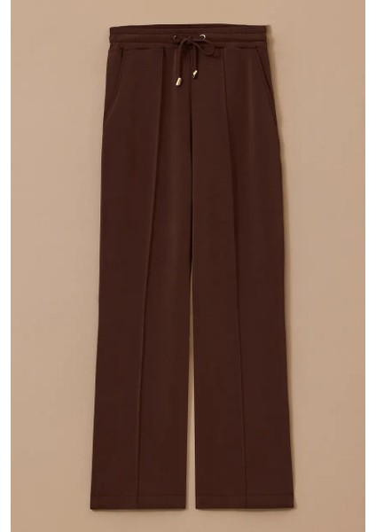 Kadın Elastik Bel Bağcıklı Şerit Detaylı Pantolon - Kahverengi indirimleri