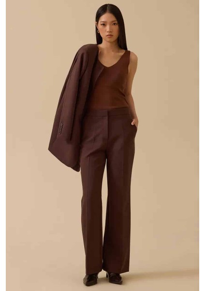 Kadın Ispanyol Paça Klasik Pantolon - Kahverengi modelleri